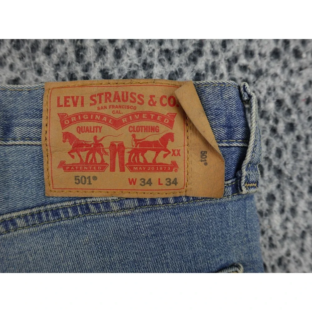 Levi's‎ 501 Original Fit Mens 34x34 Light Wash Blue Straight Leg Jeans